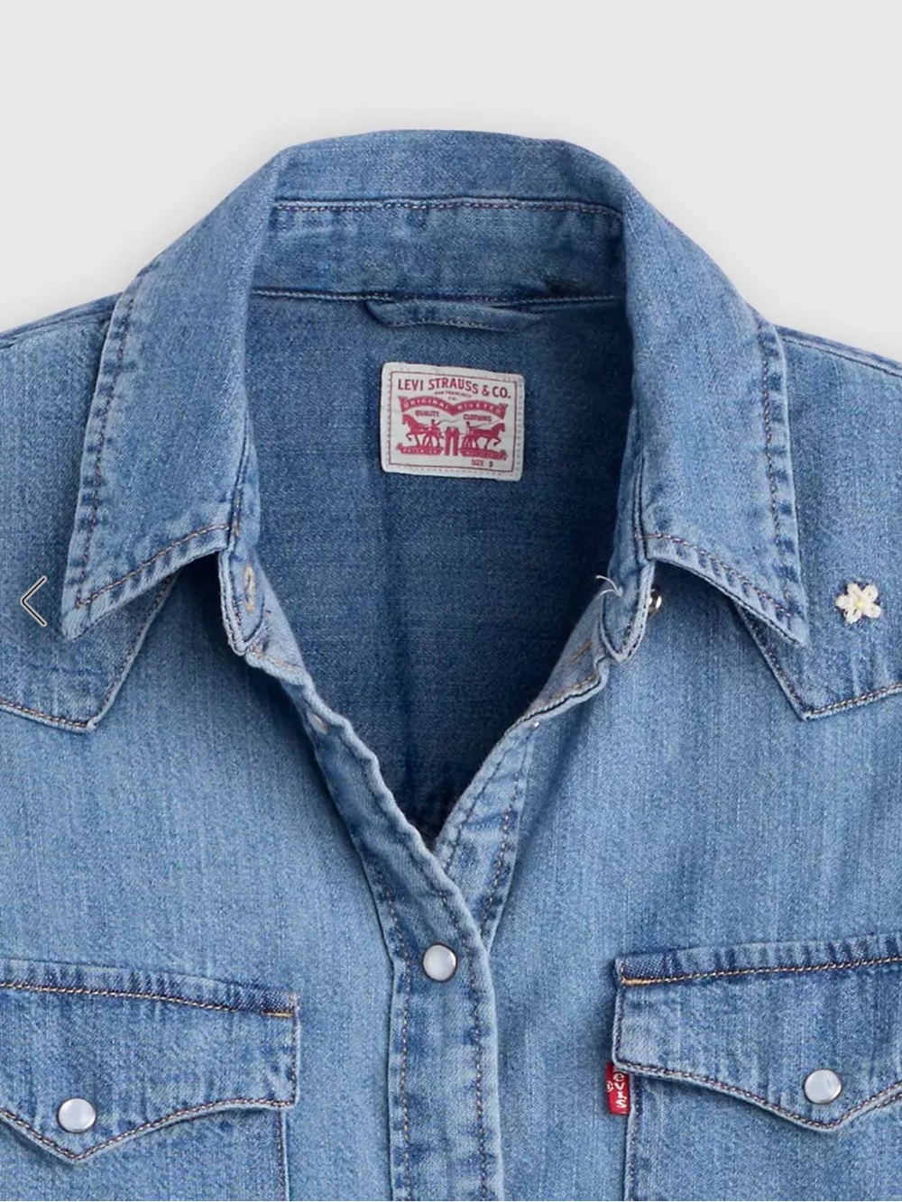 Levi's Blue Denim Shirt with Pearlescent Snap Buttons in XS - Picture 5 of 15